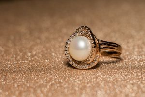 Pearl-and-Platinum Engagement Ring: